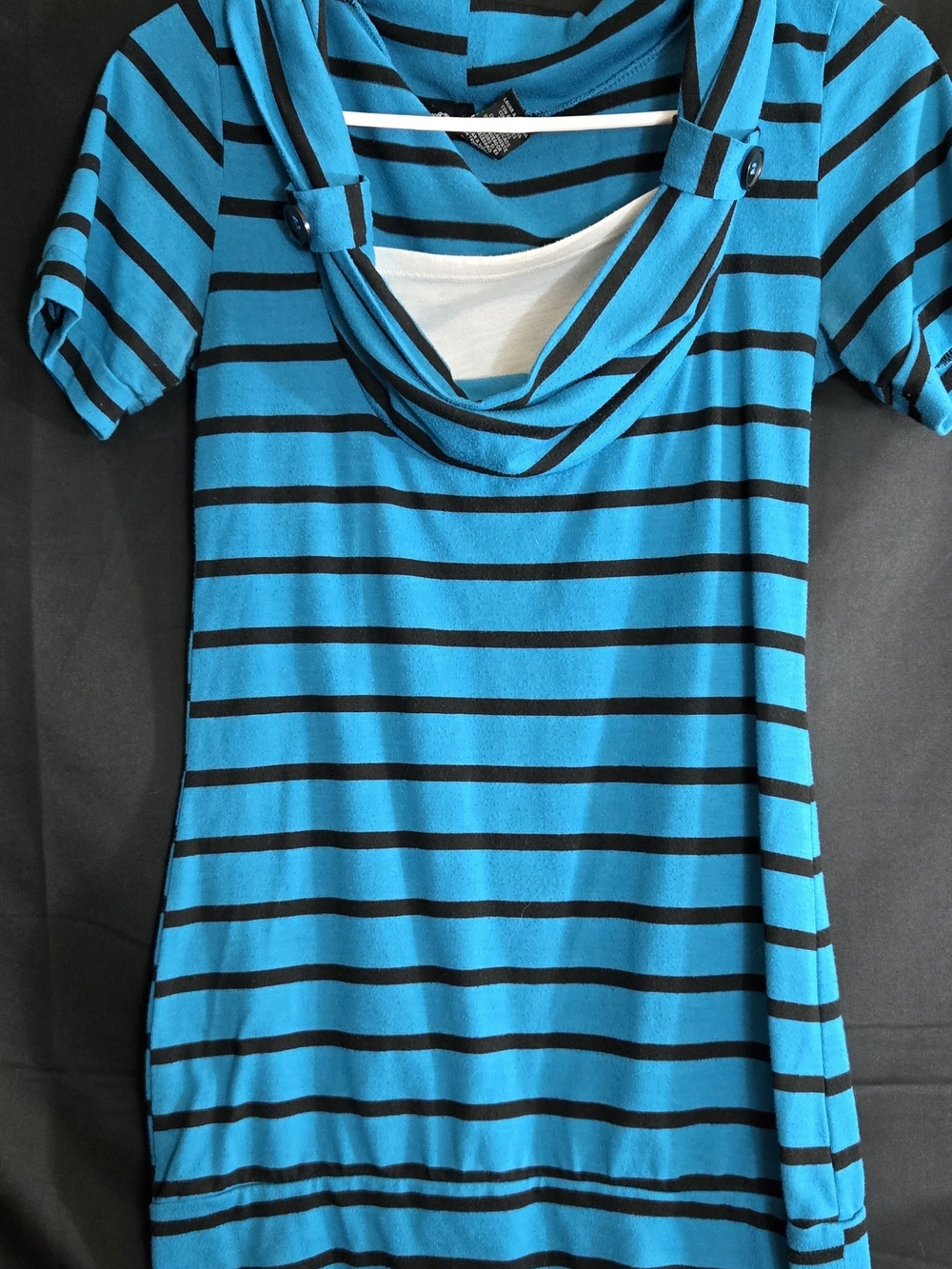 Sixteen Women’s Striped Cowl Neck Top in Teal and Black#713
